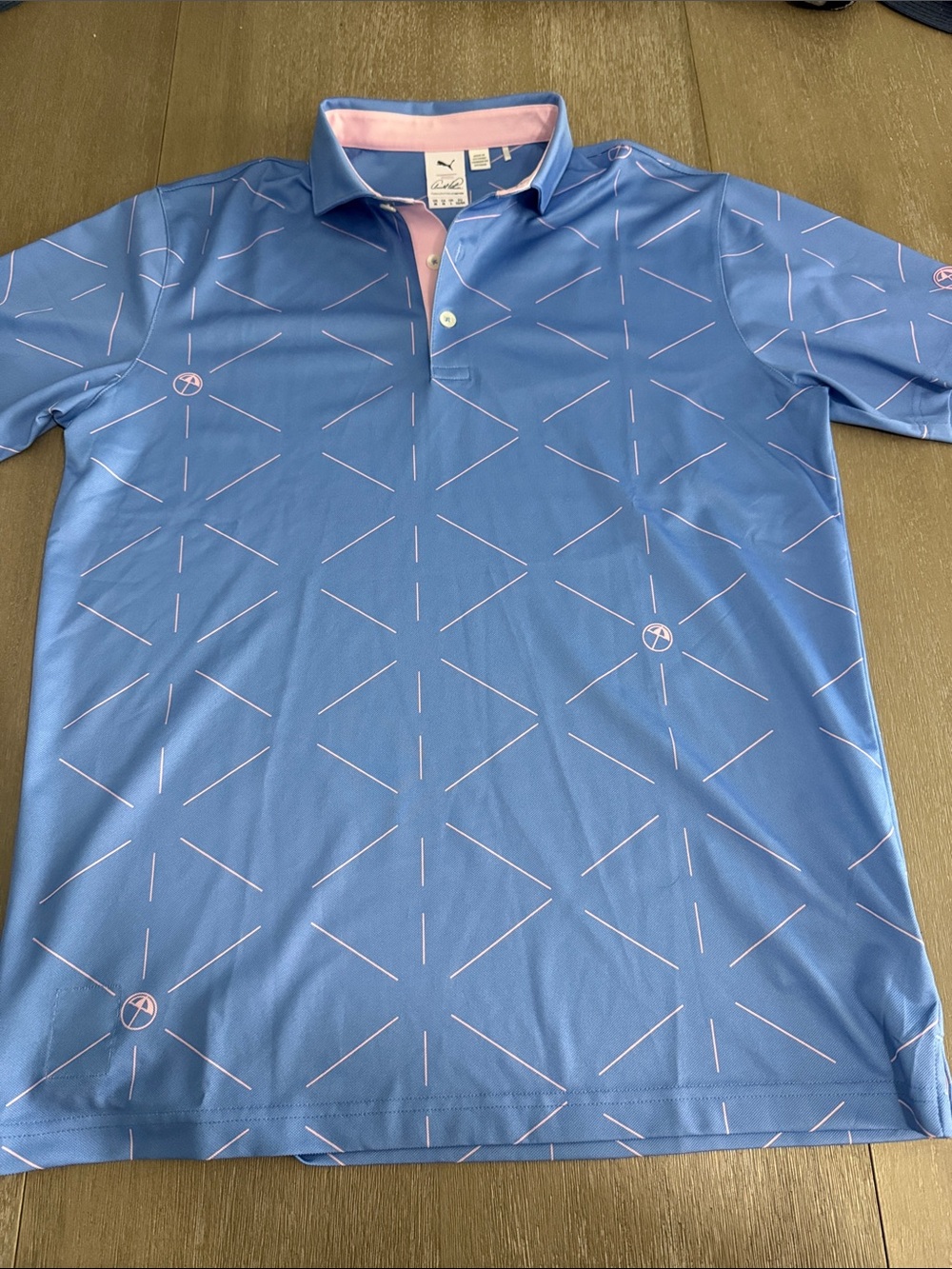 Puma Men's Light Blue Polo with Pink Accents